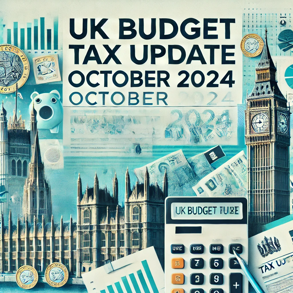 the UK Budget Tax Update with charts and financial symbols.